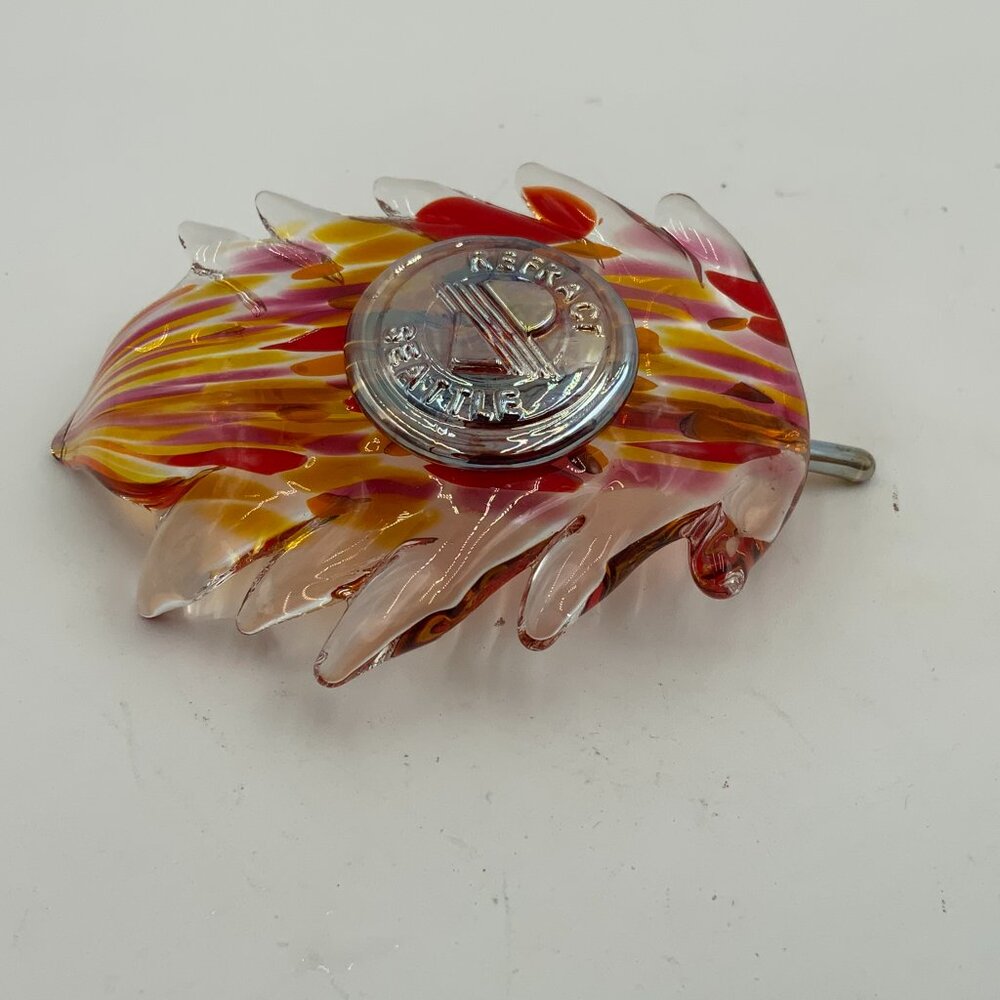REFRACT The Seattle Glass Experience Handblown Amber Glass Leaf w/ Silver Stem